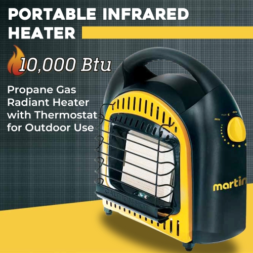 Martin CHS10T Portable Infrared Heater, 10000 BTU Propane Gas Radiant Heater with Thermostat, Outdoor Use, Works with 1lb Tanks; Heating for Camping,