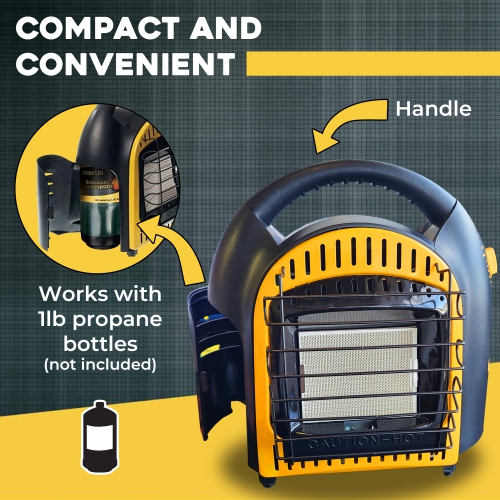 Martin CHS10T Portable Infrared Heater, 10000 BTU Propane Gas Radiant Heater with Thermostat, Outdoor Use, Works with 1lb Tanks; Heating for Camping,