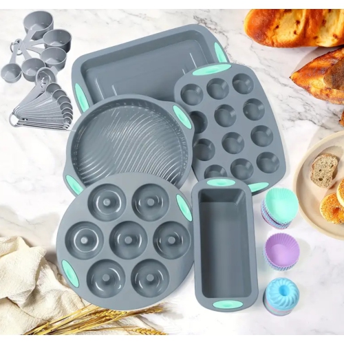 45pcs Nonstick Silicone Baking Set, Bakeware Set with Cookie Sheets, Cake Muffin Bread Pan, Loaf Pan, Cake Pan, Pizza Pan, Mini Cupcake mold, Bundt