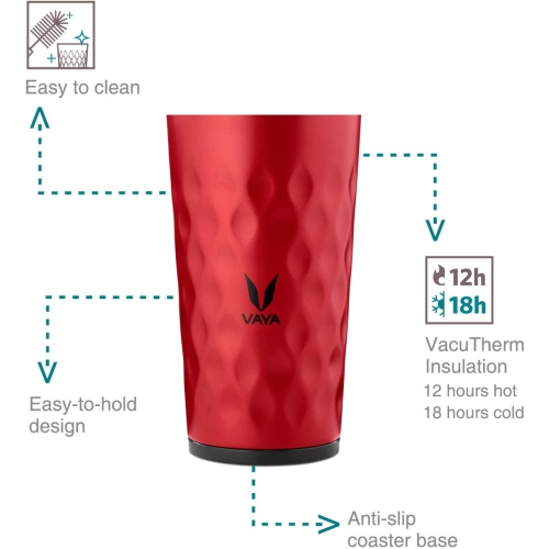 VAYA DRYNK 350 ml 3 in 1 Thermosteel Vacuum Insulated Gulper and Sipper Water Bottle with 2 Cups, Thermosteel Flask, Red