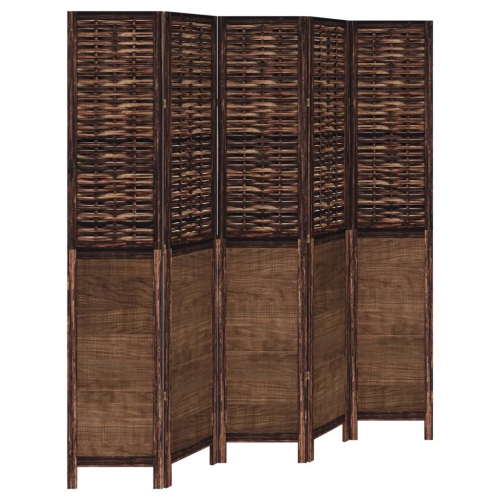 VIDAXL  Room Divider 5 Panels Solid Wood Paulownia In Dark Brown