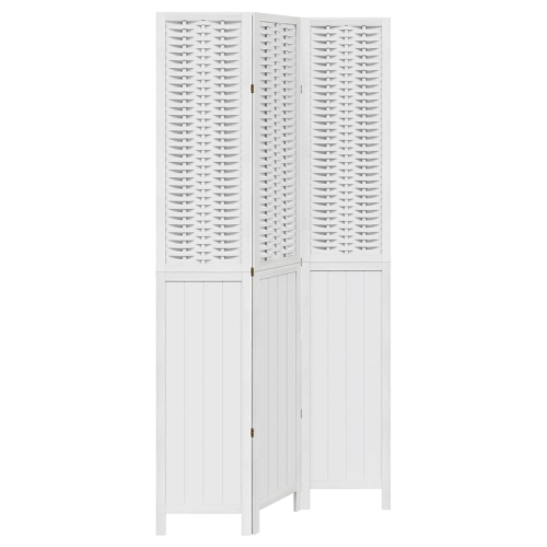 VIDAXL  Room Divider 3 Panels Solid Wood Paulownia In White