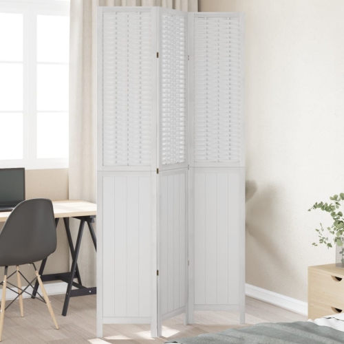 vidaXL Room Divider 3 Panels White Solid Wood Paulownia