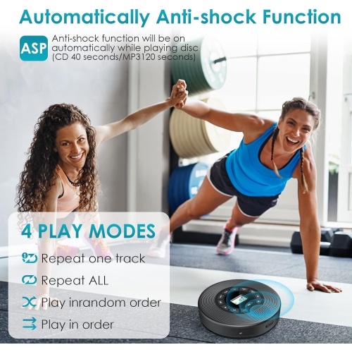 Lecteur CD portatif pour l'auto, lecteur CD Bluetooth avec haut-parleur, prise en charge de la lecture auxiliaire MP3 USB, lecteurs CD personnels