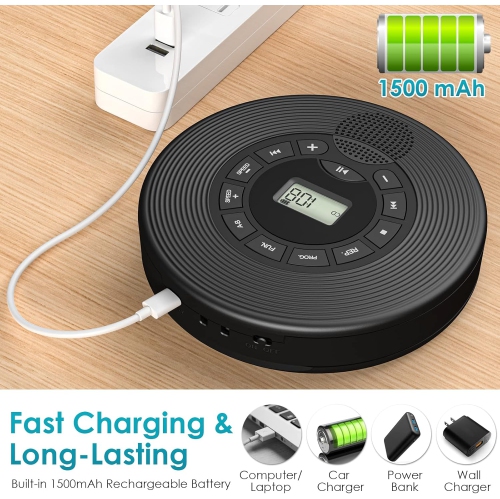 Lecteur CD portatif pour l'auto, lecteur CD Bluetooth avec haut-parleur, prise en charge de la lecture auxiliaire MP3 USB, lecteurs CD personnels