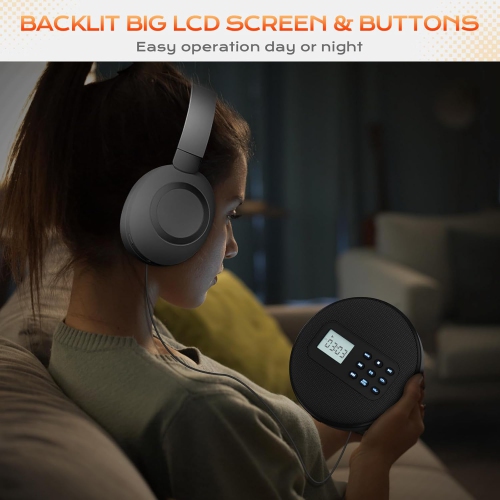 Lecteur CD portatif avec haut-parleurs, lecteur CD Walkman rechargeable pour la maison de voiture, lecteur CD avec casque d'écoute, lecteur MP3/livre