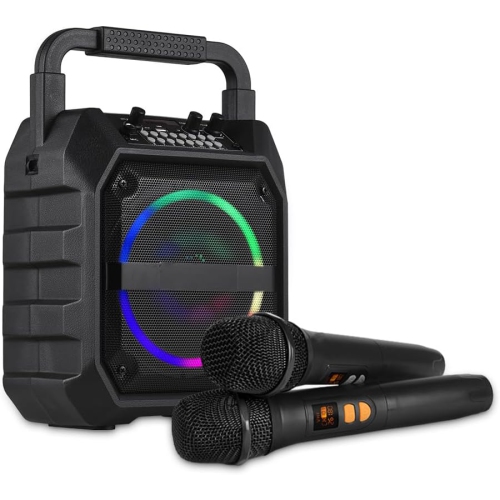 MYACUC  Portable Karaoke Machine With 2 Wireless Microphones Led Color Light, Handheld Mic Karaoke Speaker, Outdoor Bluetooth Speaker-Black