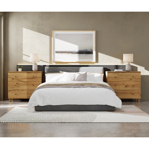 WAMPAT Set of 2 Nightstands with 3 Wide Drawers for Bedroom, Modern Wood Bedside Tables Chest Dressers Tall Night Stands, Large Sofa Side End Tables