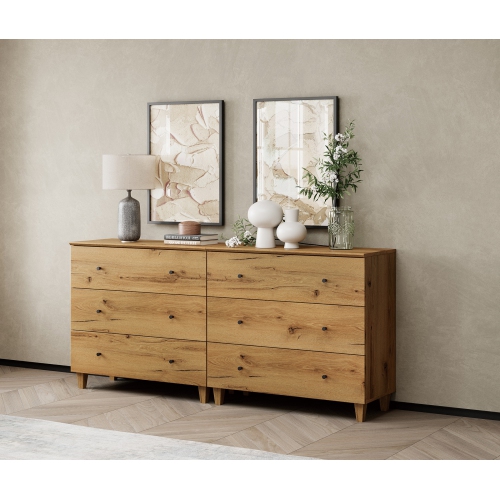 WAMPAT Set of 2 Nightstands with 3 Wide Drawers for Bedroom, Modern Wood Bedside Tables Chest Dressers Tall Night Stands, Large Sofa Side End Tables