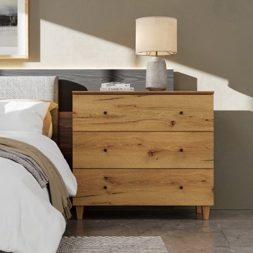 WAMPAT Nightstand with 3 Wide Drawers for Bedroom, Modern Wood Bedside Table Chest Dresser Tall Night Stand, Large Sofa Side End Table for Living