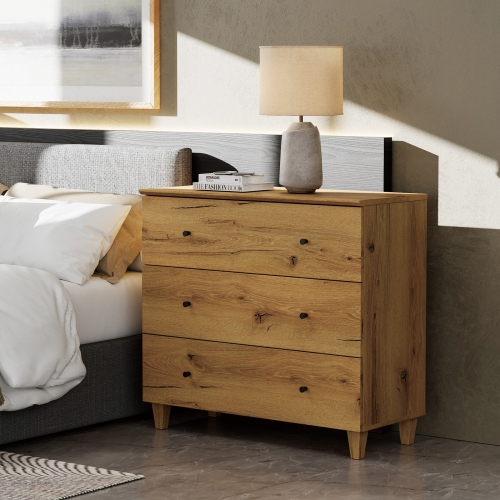 WAMPAT Nightstand with 3 Wide Drawers for Bedroom, Modern Wood Bedside Table Chest Dresser Tall Night Stand, Large Sofa Side End Table for Living