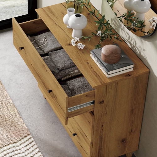 WAMPAT Nightstand with 3 Wide Drawers for Bedroom, Modern Wood Bedside Table Chest Dresser Tall Night Stand, Large Sofa Side End Table for Living