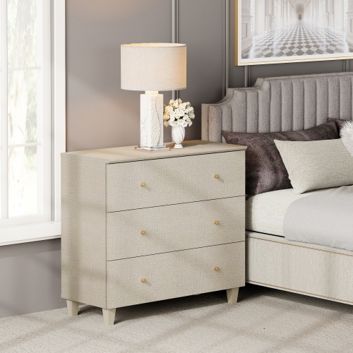 Nightstand with 3 Wide Drawers for Bedroom, Modern Wood Bedside Table Chest Dresser Tall Night Stand, Large Sofa Side End Table for Living Room,