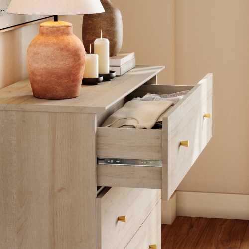 WAMPAT Set of 2 Nightstands with 3 Wide Drawers for Bedroom, Modern Wood Bedside Tables Chest Dressers Tall Night Stands, Large Sofa Side End Tables