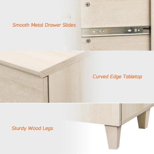 WAMPAT Set of 2 Nightstands with 3 Wide Drawers for Bedroom, Modern Wood Bedside Tables Chest Dressers Tall Night Stands, Large Sofa Side End Tables