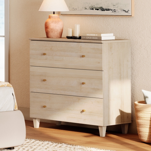 WAMPAT Nightstand with 3 Wide Drawers for Bedroom, Modern Wood Bedside Table Chest Dresser Tall Night Stand, Large Sofa Side End Table for Living