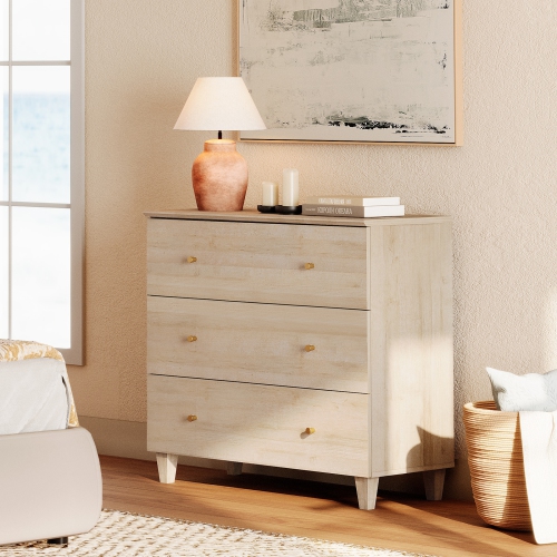 WAMPAT Nightstand with 3 Wide Drawers for Bedroom, Modern Wood Bedside Table Chest Dresser Tall Night Stand, Large Sofa Side End Table for Living