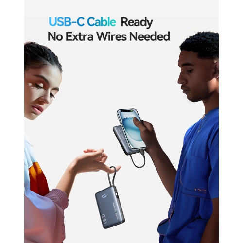 INIU Portable Charger, Compact 10000mAh PD 20W Power Bank with Built-in USB-C Cable(IN&OUT) for iPhone, Samsung etc.