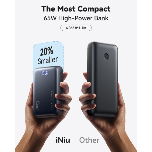INIU 65W Power Bank, 20000mAh USB C PD Fast Charging Portable Charger for MacBook Dell HP iPad Tablet iPhone Samsung etc