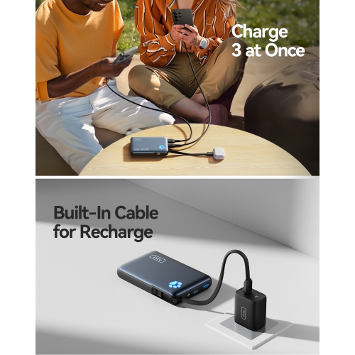 INIU Portable Charger, Compact 10000mAh PD 20W Power Bank with Built-in USB-C Cable(IN&OUT) for iPhone, Samsung etc.