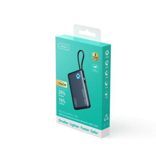 INIU Portable Charger, Compact 10000mAh PD 20W Power Bank with Built-in USB-C Cable(IN&OUT) for iPhone, Samsung etc.