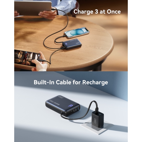 Chargeur portatif d'INIU, chargeur portable compact 20000 mAh PD 20 W avec câble USB-C intégré pour iPhone, Samsung, etc.