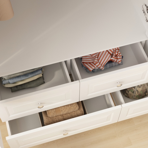 Homsee White Freestanding Wardrobe with Hanging Rods, Adjustable Shelves, and 5 Drawers – Spacious Storage for Bedroom,White