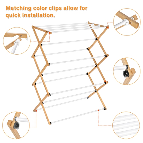 Foldable Bamboo Clothes Drying Rack for dry garments, sheets, clothes, towels
