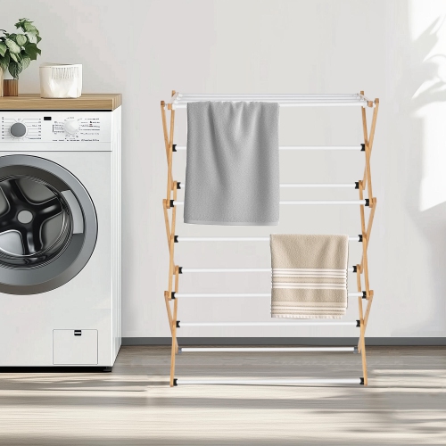 Foldable Bamboo Clothes Drying Rack for dry garments, sheets, clothes, towels