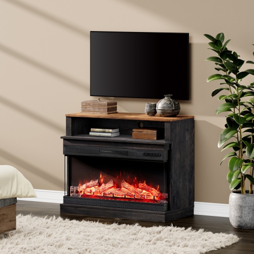 Image 1 of 8.. WAMPAT LED Fireplace TV Stand for Living Room, Tall Entertainment Center for 45 inch TV, TV Console with 36 Inch Electric Fireplace, Dark Walnut and