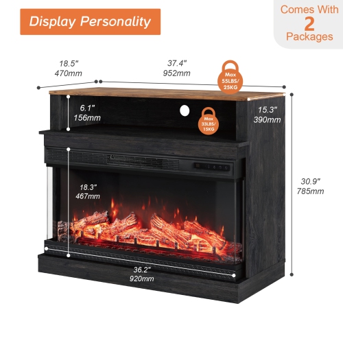 WAMPAT LED Fireplace TV Stand for Living Room, Tall Entertainment Center for 45 inch TV, TV Console with 36 Inch Electric Fireplace, Dark Walnut and