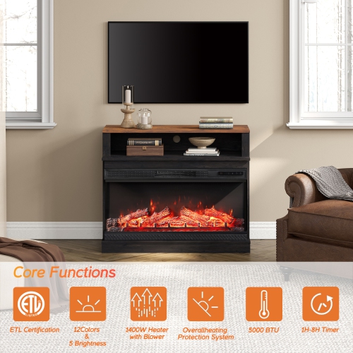 WAMPAT LED Fireplace TV Stand for Living Room, Tall Entertainment Center for 45 inch TV, TV Console with 36 Inch Electric Fireplace, Dark Walnut and