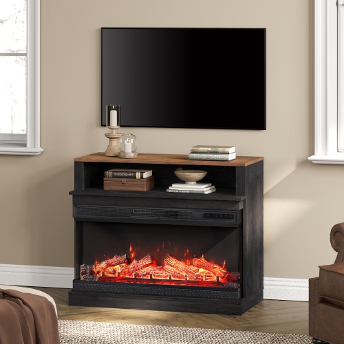 WAMPAT LED Fireplace TV Stand for Living Room, Tall Entertainment Center for 45 inch TV, TV Console with 36 Inch Electric Fireplace, Dark Walnut and