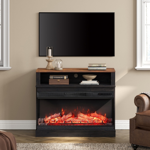 WAMPAT LED Fireplace TV Stand for Living Room, Tall Entertainment Center for 45 inch TV, TV Console with 36 Inch Electric Fireplace, Dark Walnut and