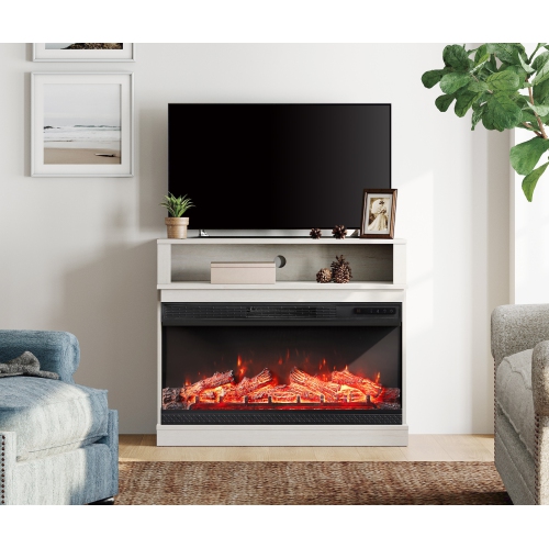 Image 1 of 8.. WAMPAT LED Fireplace TV Stand for Living Room, Tall Entertainment Center for 45 inch TV, TV Console with 36 Inch Electric Fireplace, Antique White