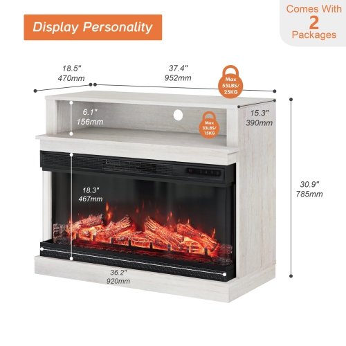 Meuble pour téléviseur avec foyer WAMPAT LED pour salon, grand centre de divertissement pour téléviseur 45 po, meuble pour téléviseur avec foyer