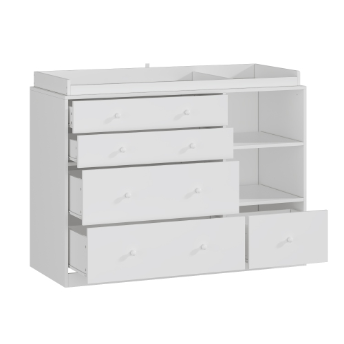 Homsee 5-Drawer Storage Chest with Open Shelves, Spacious Organizer for Bedroom or Nursery, White