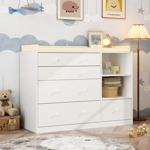 Homsee 5-Drawer Storage Chest with Open Shelves, Spacious Organizer for Bedroom or Nursery, White