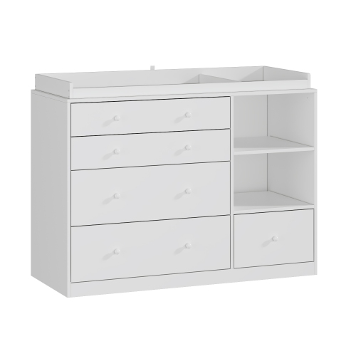 Homsee 5-Drawer Storage Chest with Open Shelves, Spacious Organizer for Bedroom or Nursery, White