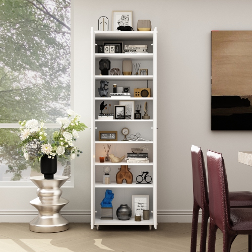 Homsee Tall Storage Cabinet with Rolling Casters and Multiple Shelves, White