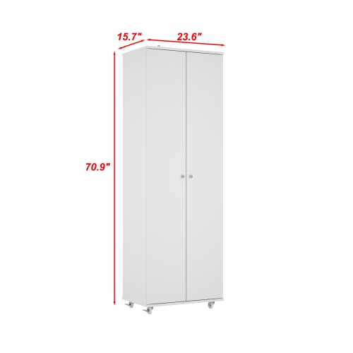 Homsee Tall Storage Cabinet with Rolling Casters and Multiple Shelves, White