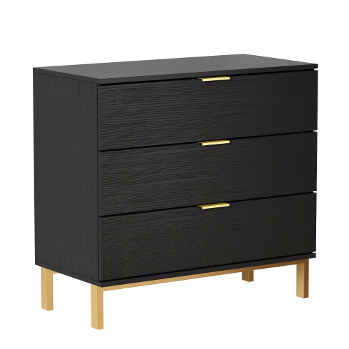 Homsee Modern 3-Drawer Dresser with Gold Accents, Spacious Storage for Bedroom or Living Room Black