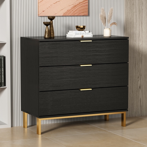 Homsee Modern 3-Drawer Dresser with Gold Accents, Spacious Storage for Bedroom or Living Room Black