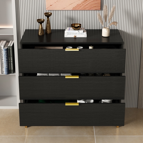 Homsee Modern 3-Drawer Dresser with Gold Accents, Spacious Storage for Bedroom or Living Room Black
