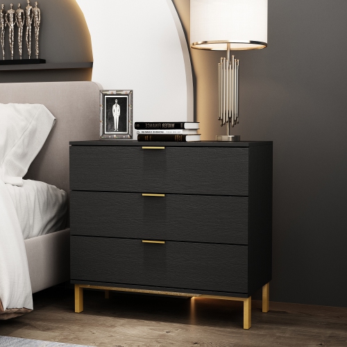 Homsee Modern 3-Drawer Dresser with Gold Accents, Spacious Storage for Bedroom or Living Room Black