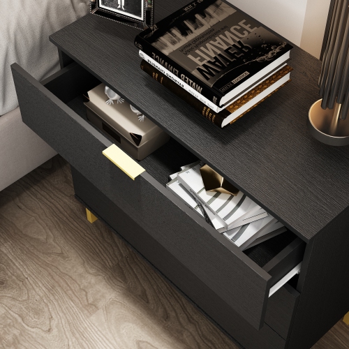 Homsee Modern 3-Drawer Dresser with Gold Accents, Spacious Storage for Bedroom or Living Room Black