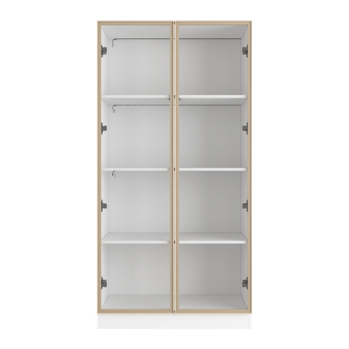 Homsee Modern Glass Door Bookshelf with LED Lighting and Adjustable Shelves for Living Room or Study,White