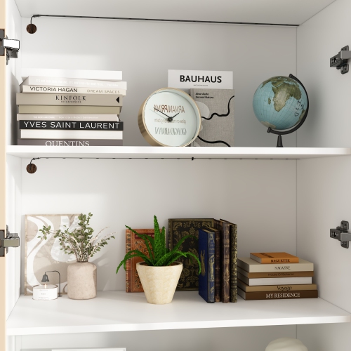 Homsee Modern Glass Door Bookshelf with LED Lighting and Adjustable Shelves for Living Room or Study,White