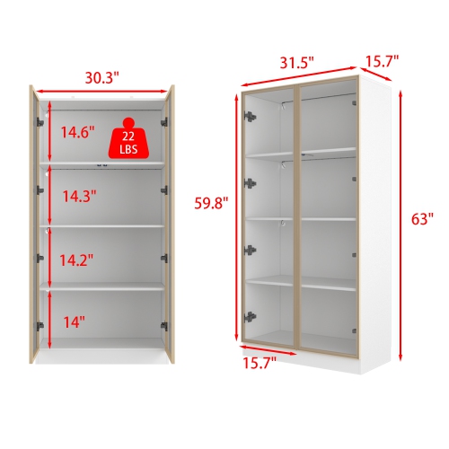 Homsee Modern Glass Door Bookshelf with LED Lighting and Adjustable Shelves for Living Room or Study,White