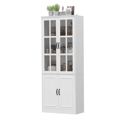 Homsee Tall Storage Cabinet with 2 Glass Doors, Wooden Display Cabinet for Home Office or Living Room, White